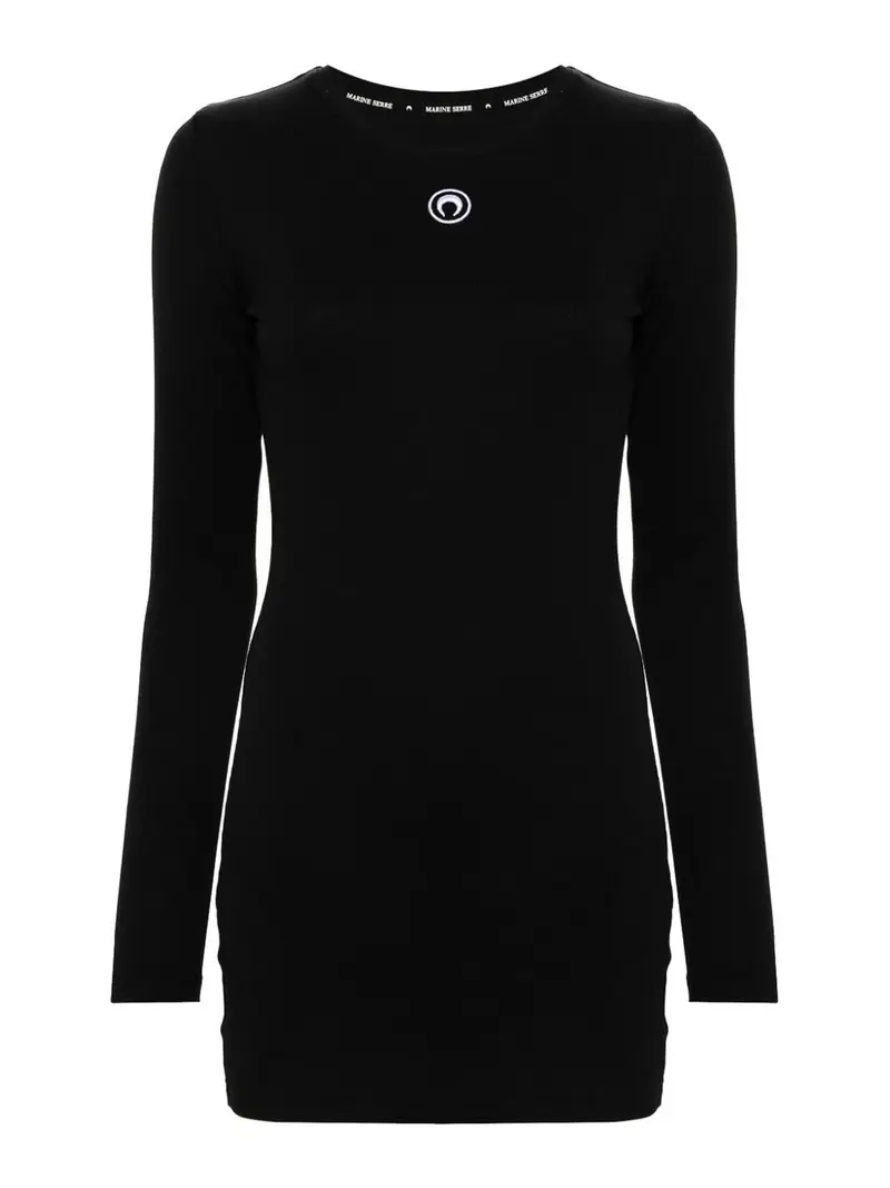 Mini Vestito Moon in cotone a coste Nero