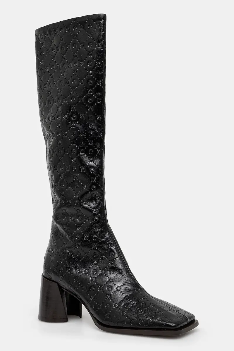 stivali in pelle Moonogram Embossed Leather Ms Block High donna colore nero WFW038A.CLEA0051