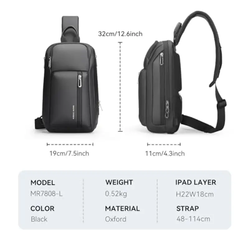 MARK RYDEN Crossbody Bag Herren Groß，Mehrere Taschen Brusttasche Herren, Schultertaschen für 11 Zoll Ipad miniatura 3
