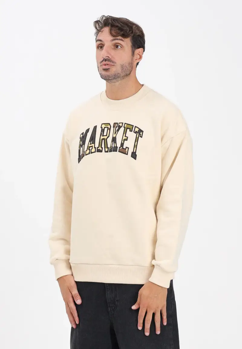 Felpa girocollo beige da uomo con logo camouflage