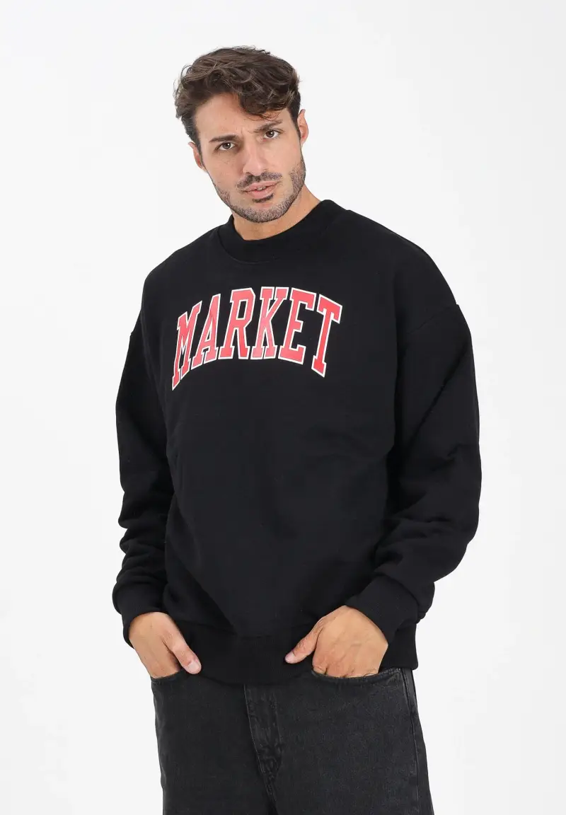 Felpa girocollo nera da uomo con logo miniatura 2