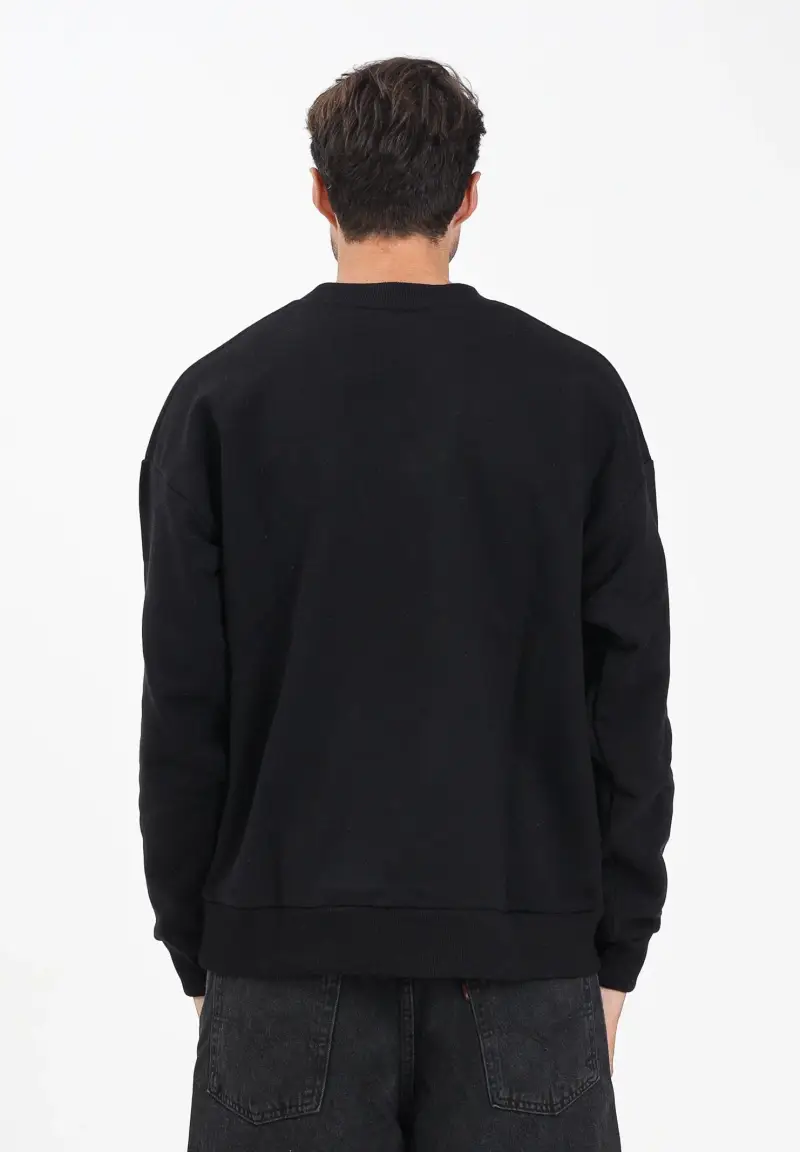 Felpa girocollo nera da uomo con logo miniatura 3