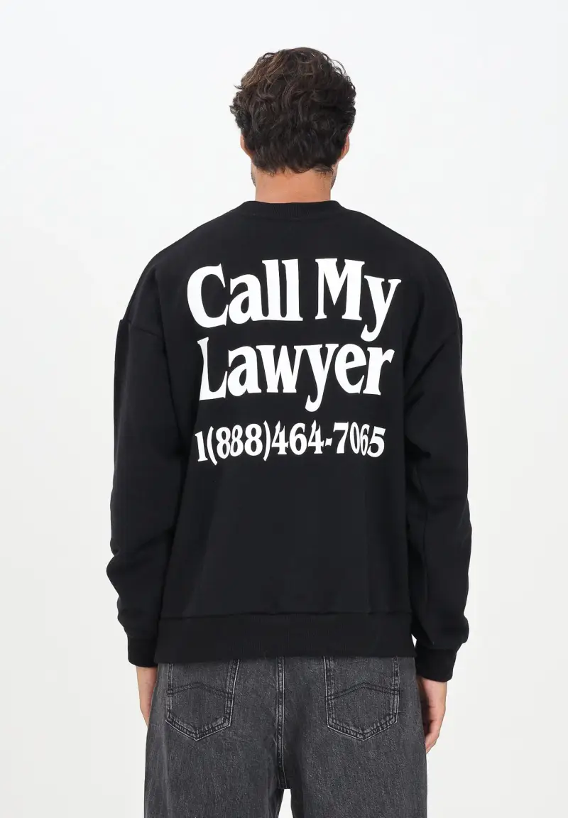 Felpa girocollo nera da uomo con stampa sul retro miniatura 3