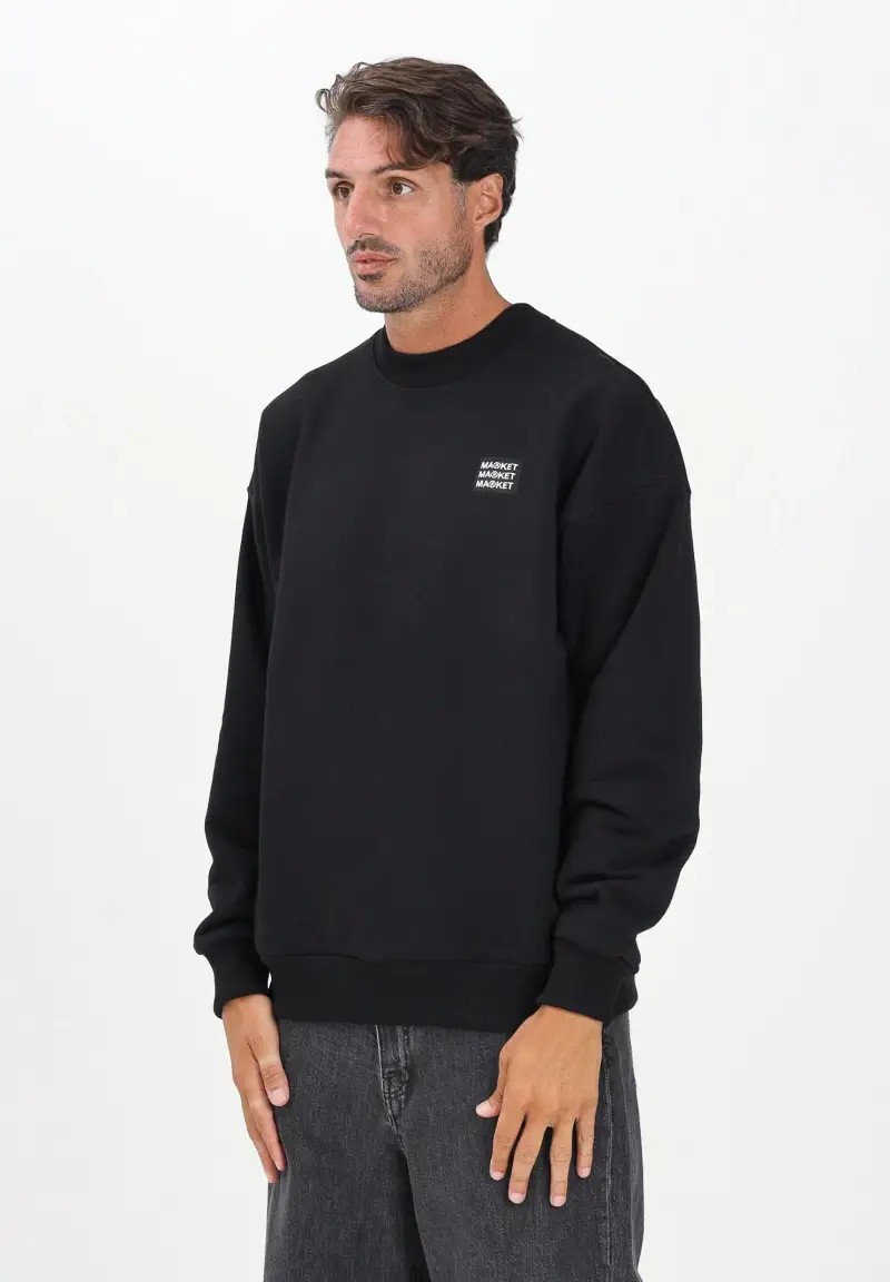 Felpa girocollo nera da uomo con stampa sul retro