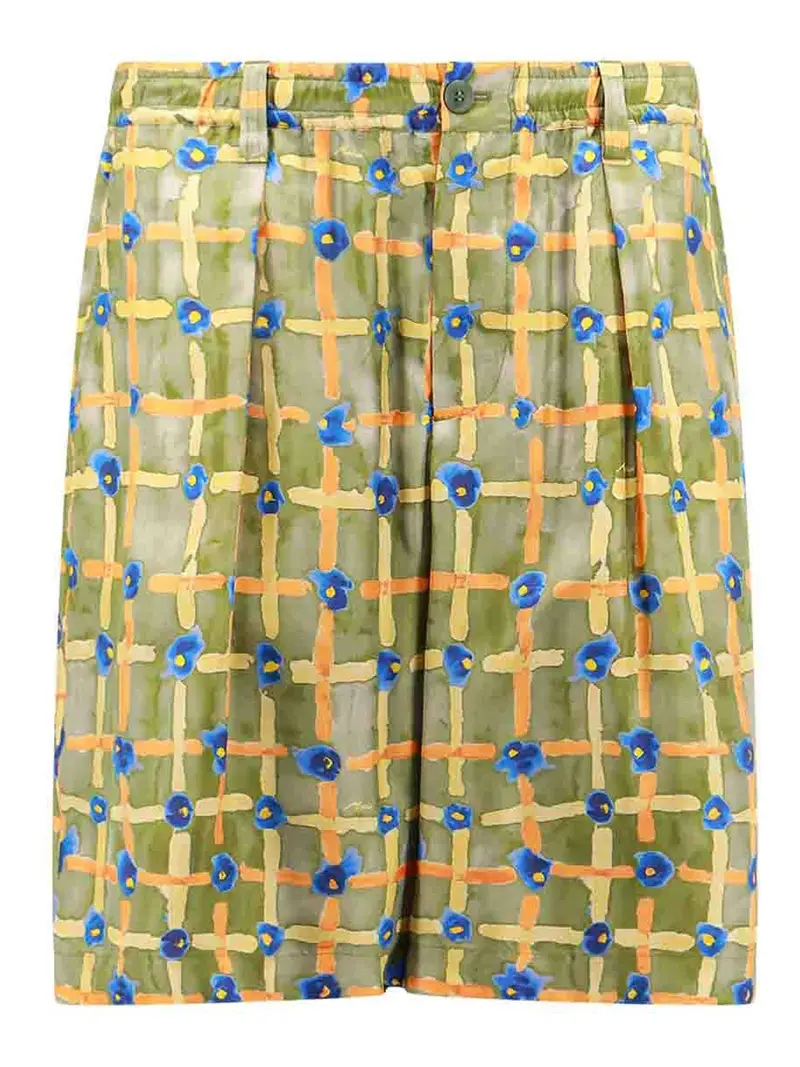 Bermuda in seta multicolor Verde