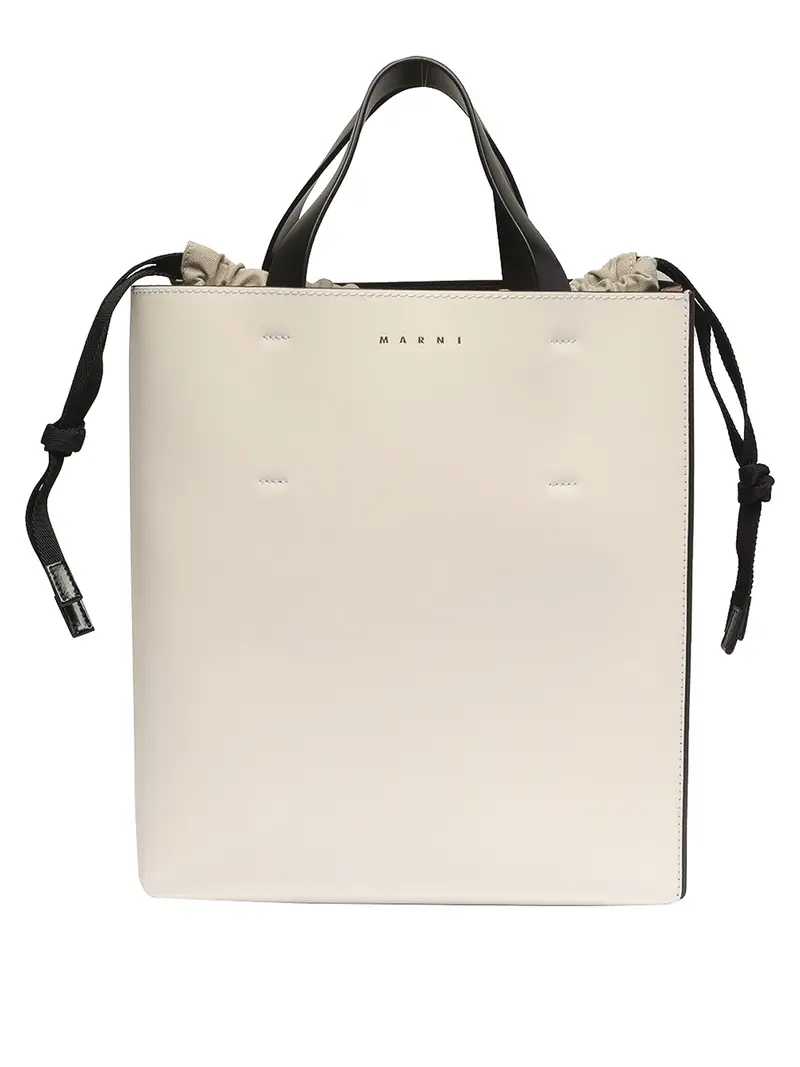 Borsa in pelle bicolore con culisse Bianco