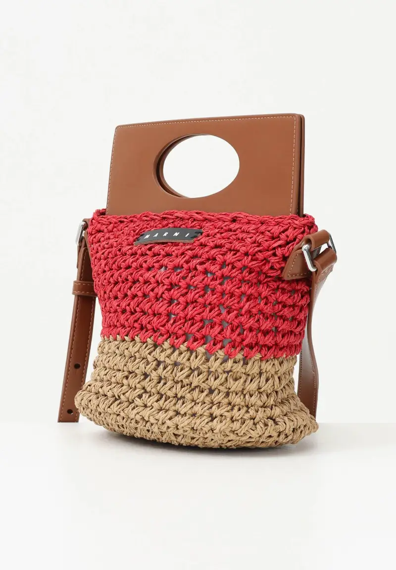 Borsa leggera in tessuto effetto rafia bicolor da donna miniatura 2