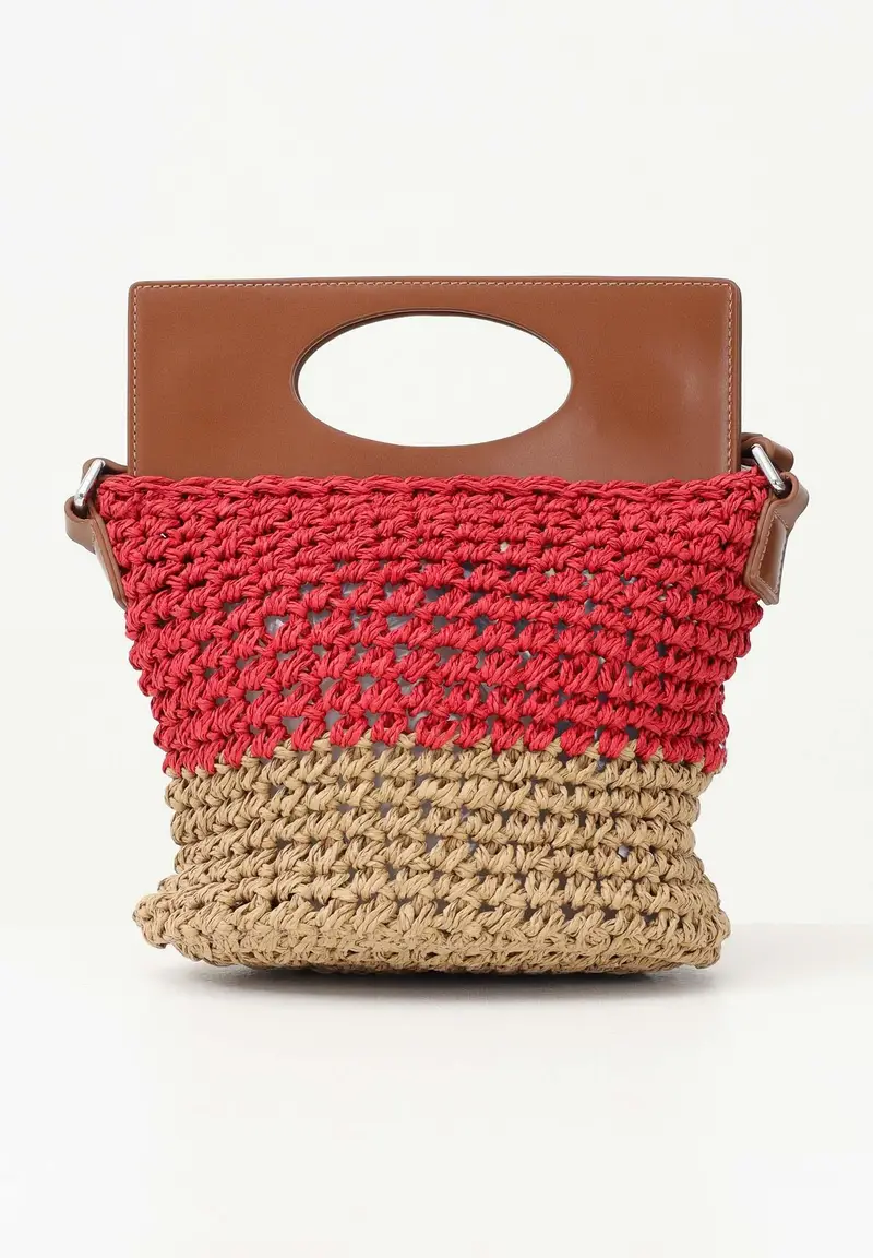 Borsa leggera in tessuto effetto rafia bicolor da donna miniatura 3