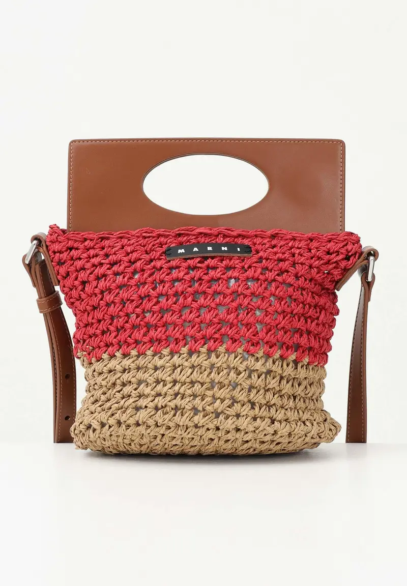 Borsa leggera in tessuto effetto rafia bicolor da donna