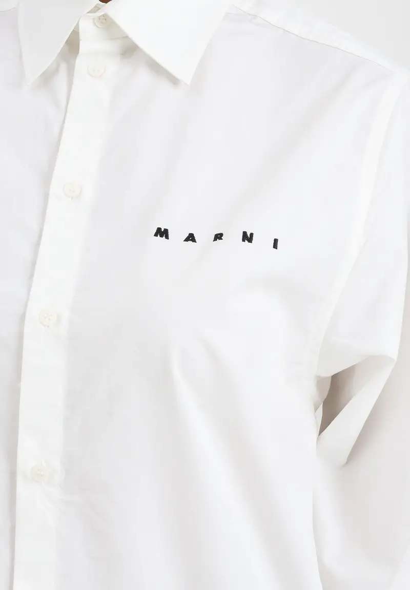 MARNI Camicia a manica lunga bianca per donna, ragazzi e bambini con logo miniatura 2