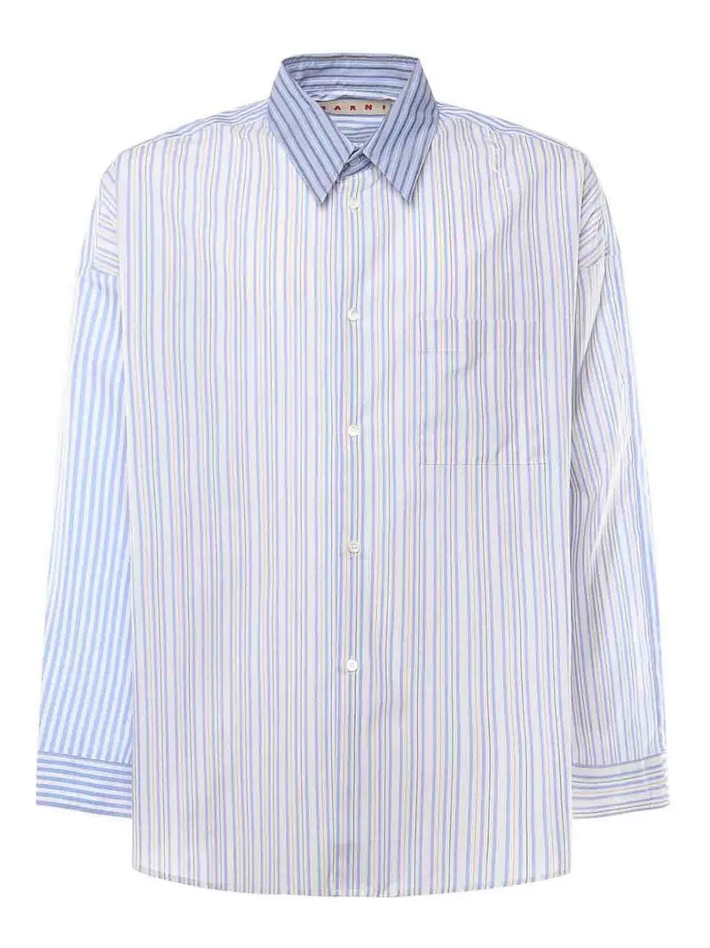 Camicia In Cotone Organico Con Mix Di Righe Blu