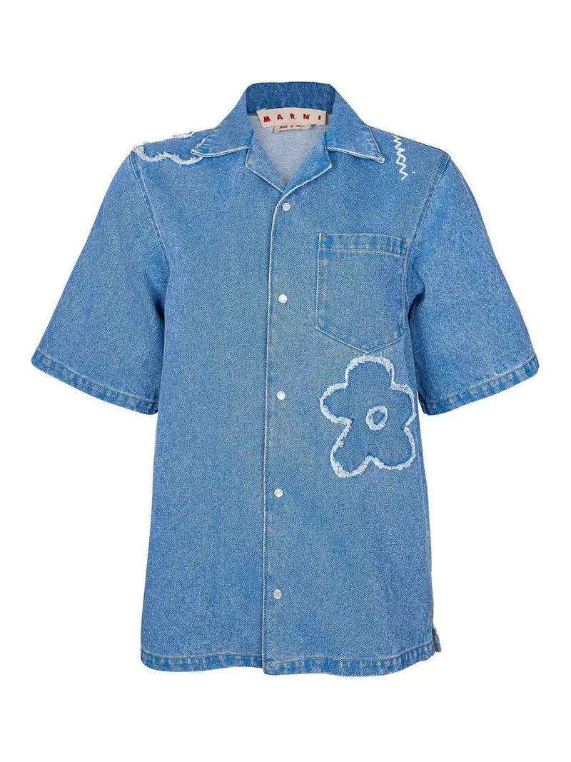 Camicia In Denim Di Cotone Colore Blu Jeans Lavaggio scuro