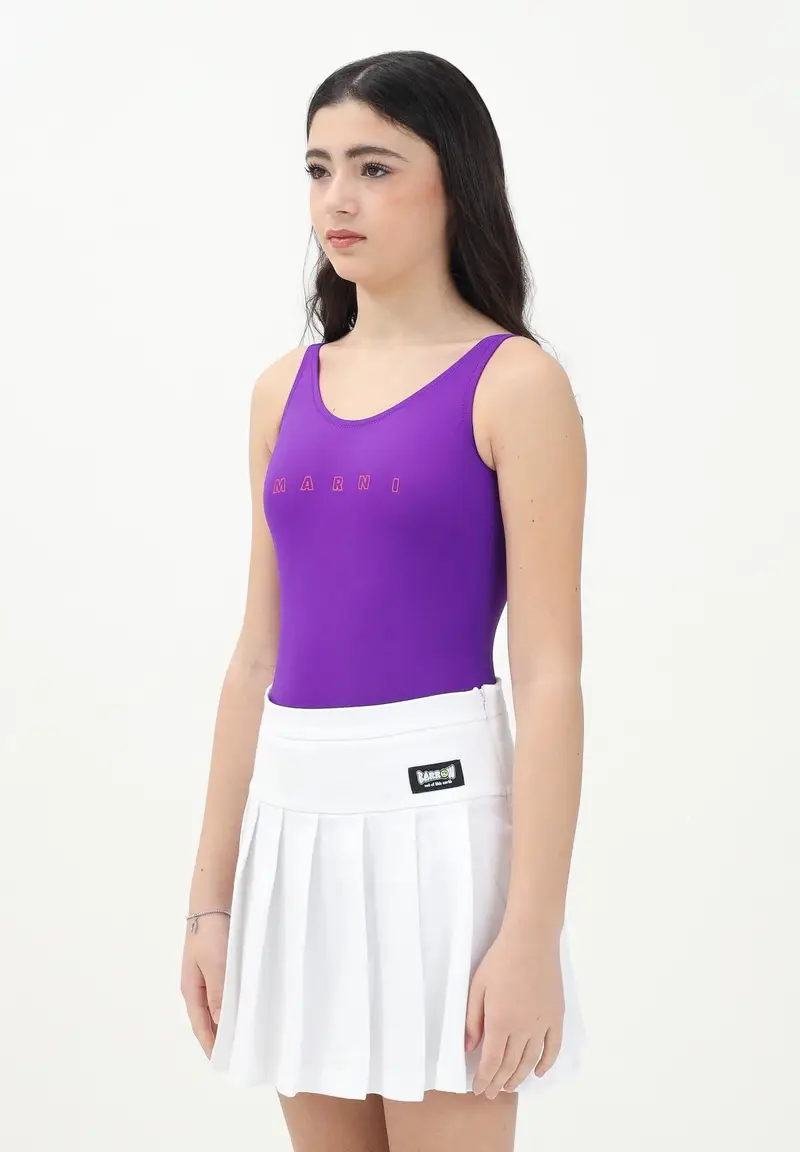 MARNI Costume intero viola per donna e bambina con stampa logo miniatura 3