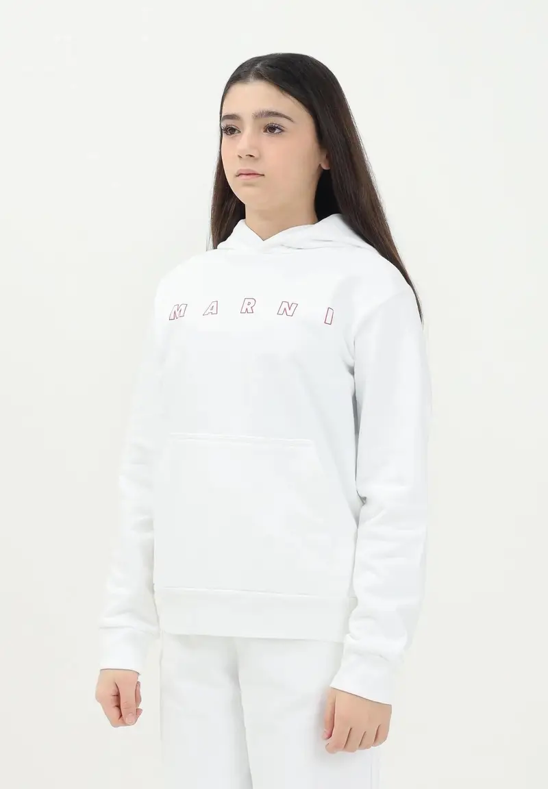 MARNI Felpa con cappuccio bianca per donna, ragazzi e bambini rifinita da stampa logo miniatura 3