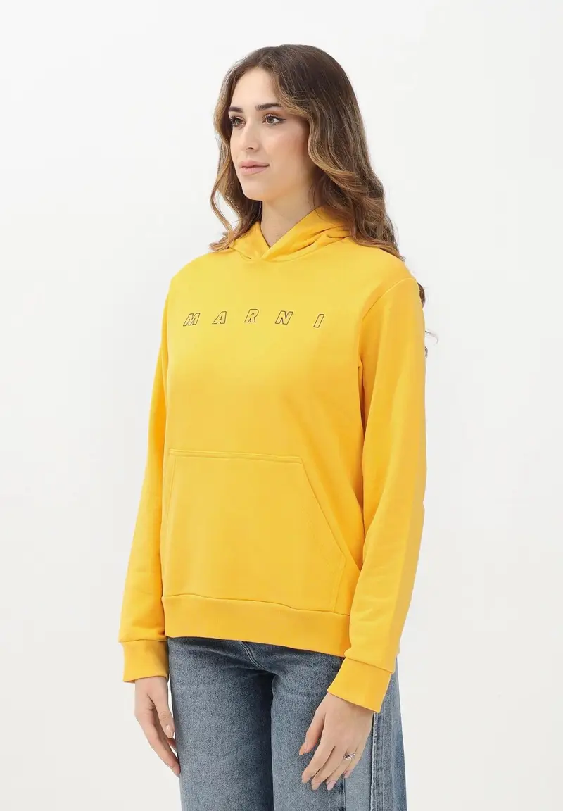 MARNI Felpa con cappuccio gialla per donna, ragazzi e bambini rifinita da stampa logo