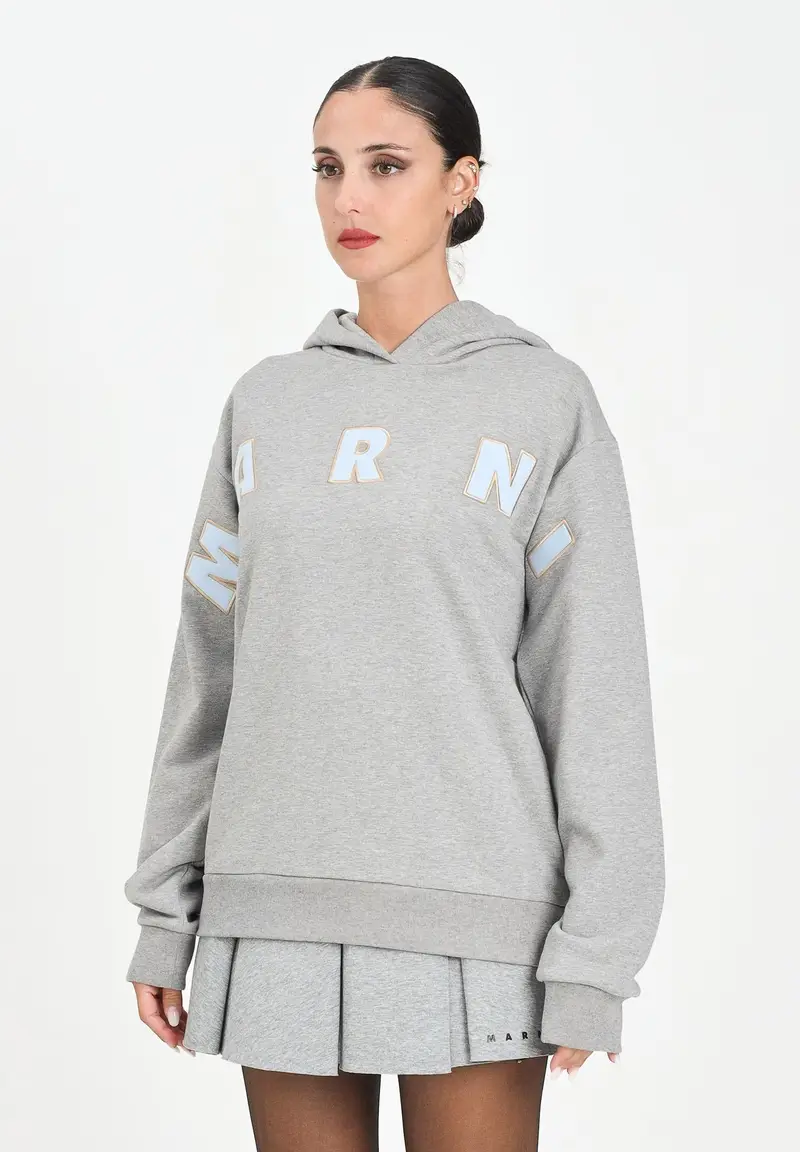 MARNI Felpa con cappuccio grigia per donna, ragazzi e bambini rifinita da logo Patch Marni ricamato
