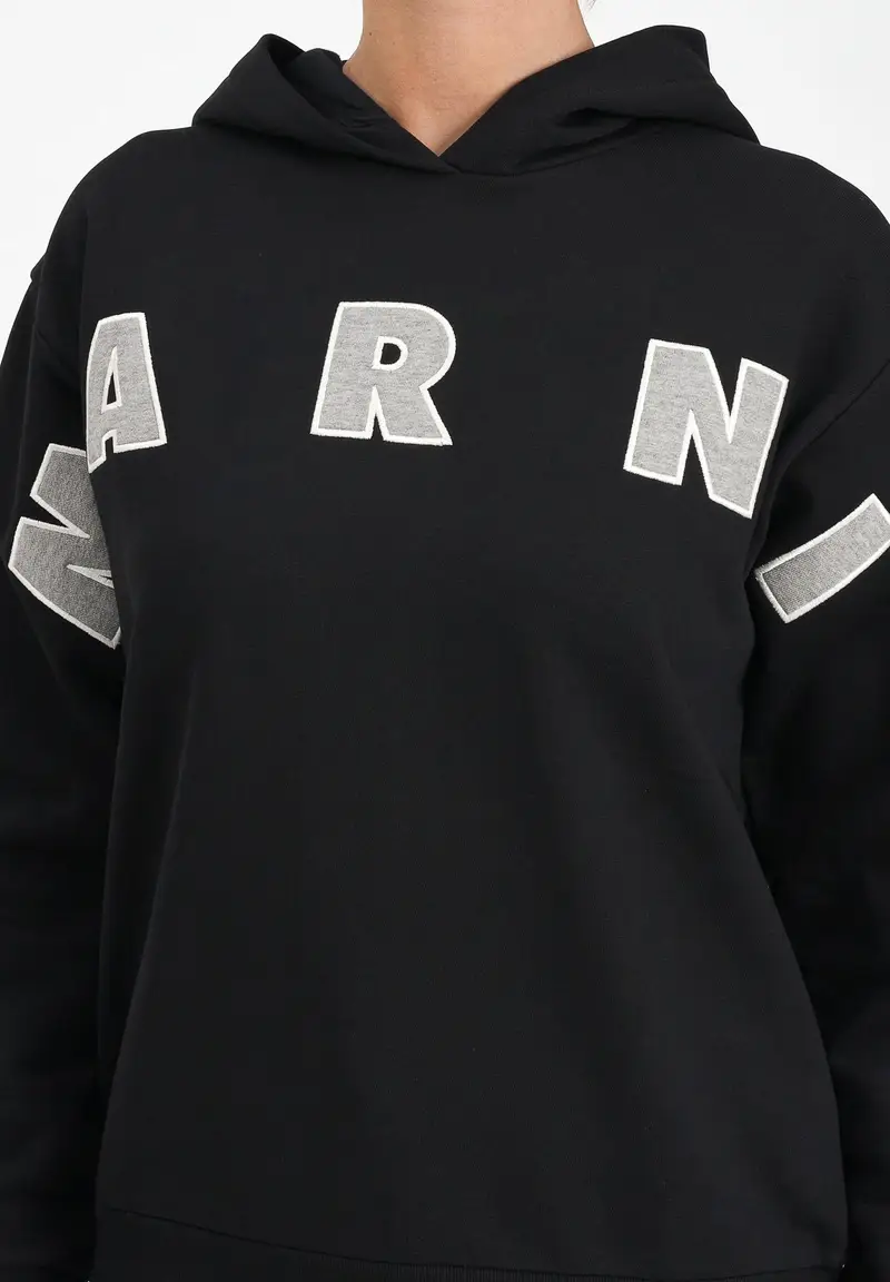 MARNI Felpa con cappuccio nera per donna, ragazzi e bambini rifinita da logo Patch Marni ricamato miniatura 2