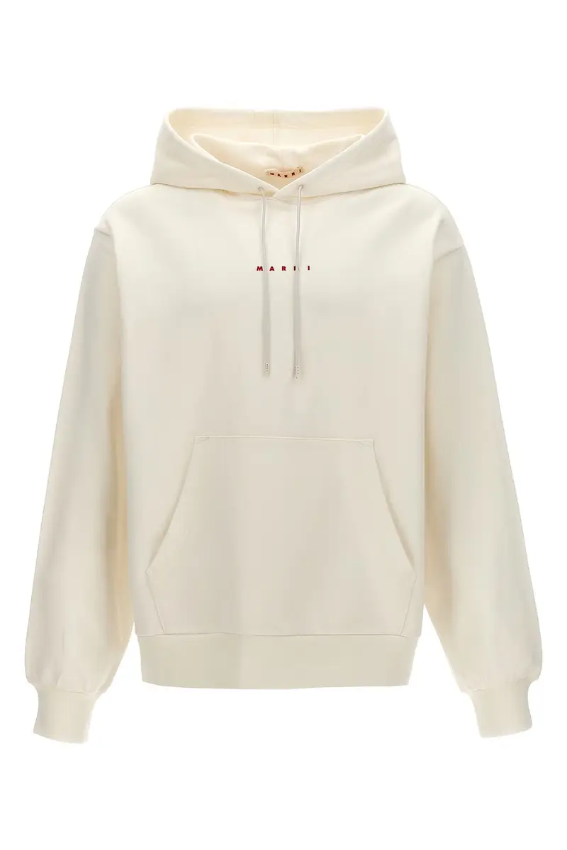 Felpa Con Cappuccio Stampa Logo Bianco