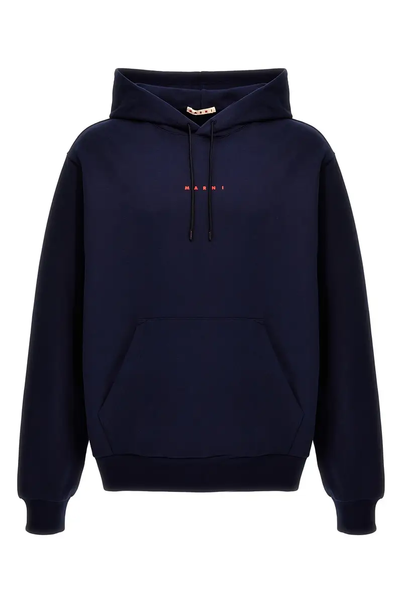 Felpa Con Cappuccio Stampa Logo Blu