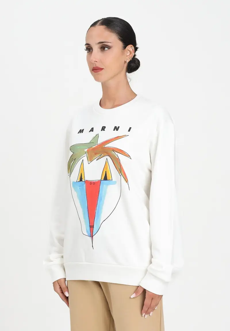 MARNI Felpa girocollo bianca per donna, ragazzi e bambini con grafica Jungle