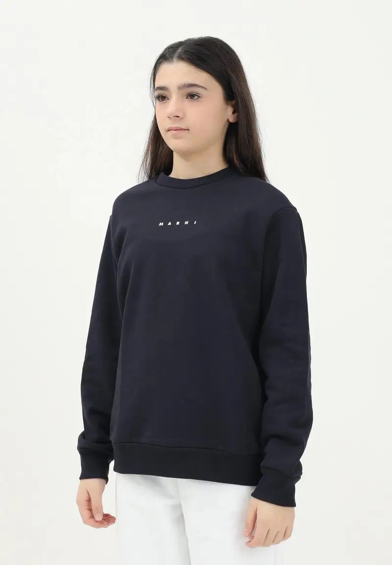 MARNI Felpa girocollo blu navy per donna, ragazzi e bambini con logo "MARNI" miniatura 3