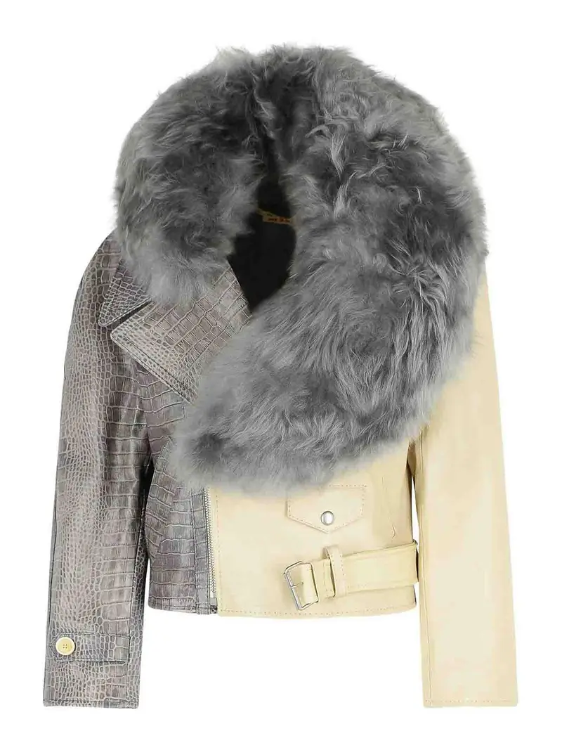 Giacca di pelle grigia Grigio