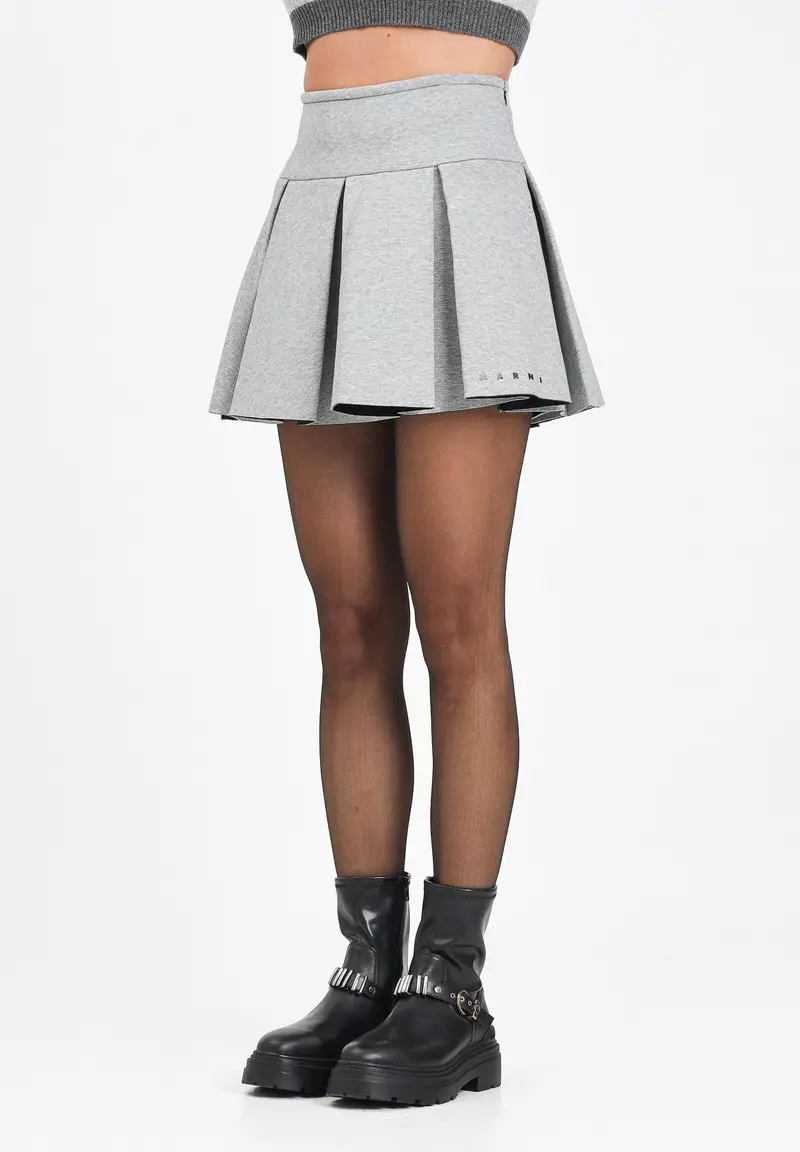 MARNI Gonna corta grigia per donna e ragazze in neoprene a balze