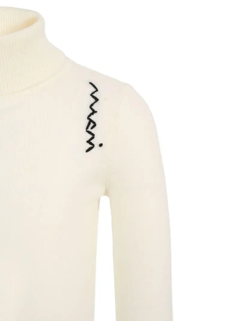 Maglia a collo alto ricamato a zig-zag Crema miniatura 2