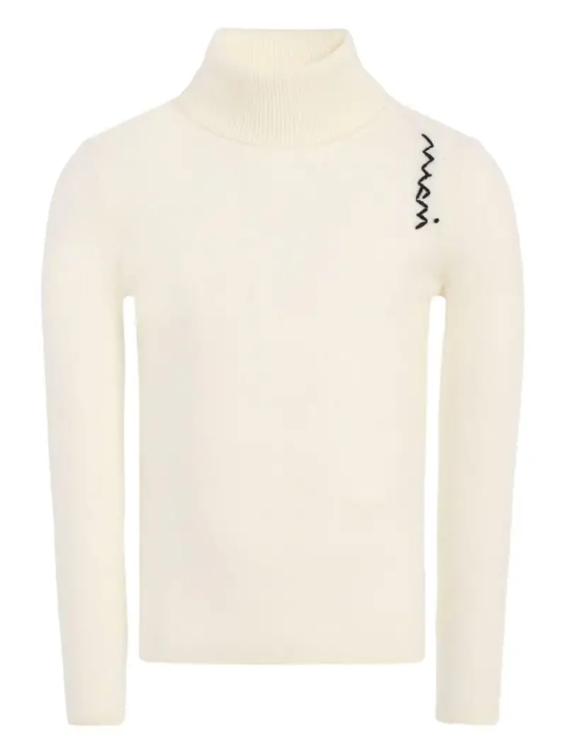 Maglia a collo alto ricamato a zig-zag Crema