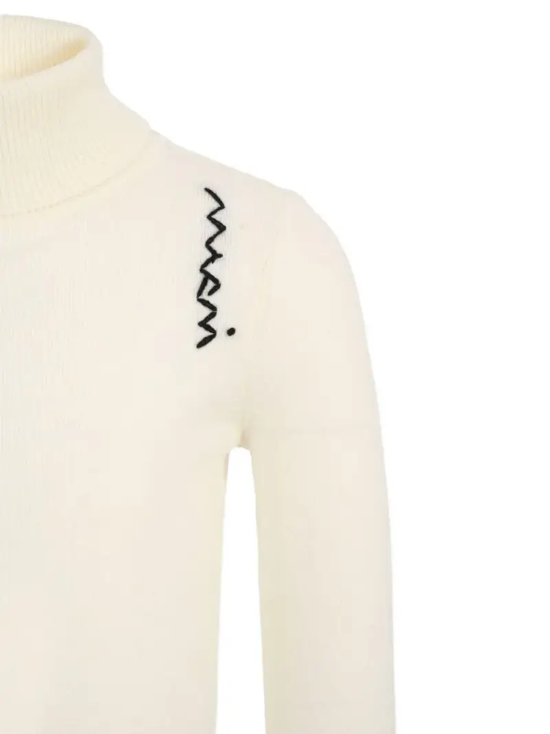 Maglia a collo alto ricamato a zig-zag Crema miniatura 2