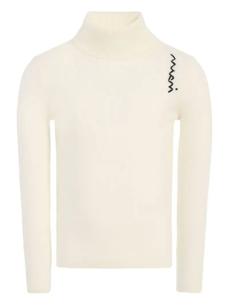 Maglia a collo alto ricamato a zig-zag Crema