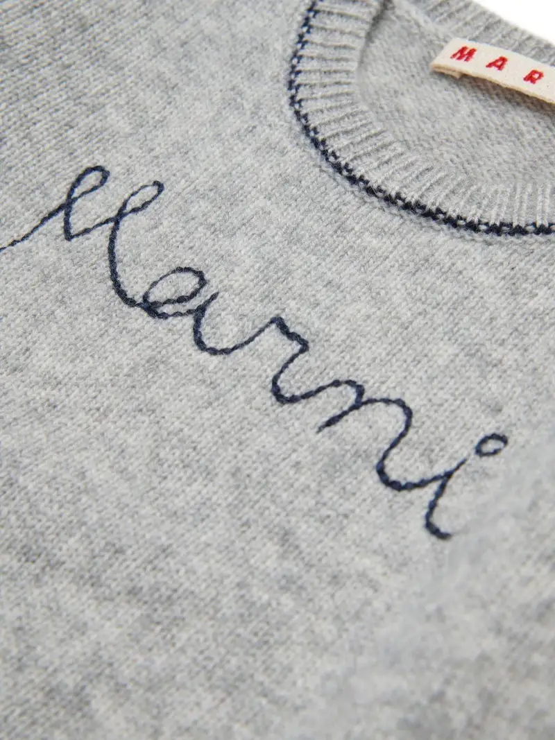 Maglia grigio melange con logo ricamato miniatura 3