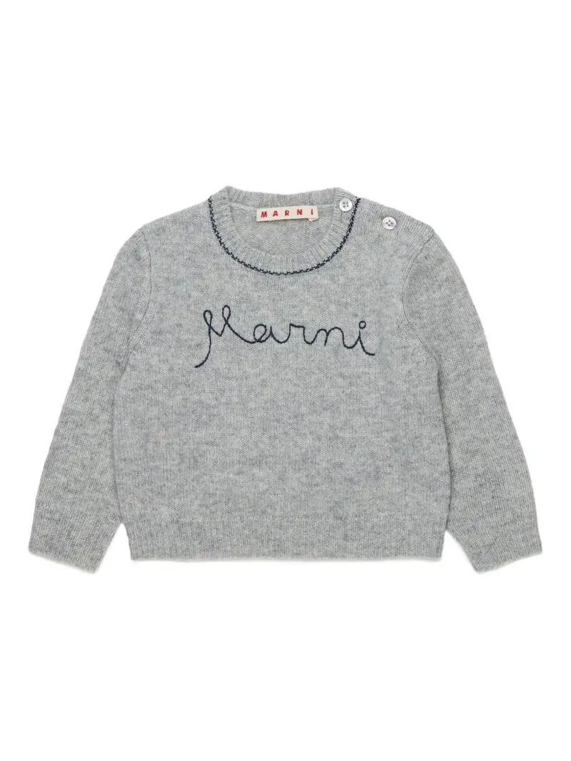 Maglia grigio melange con logo ricamato
