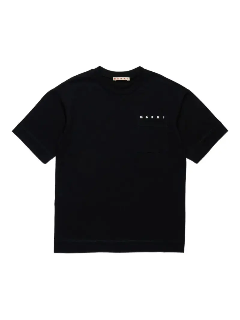 T-shirt nera in cotone con logo e taschino Nero