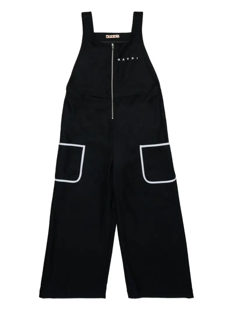 Tuta nera ricamata con mezza zip Nero