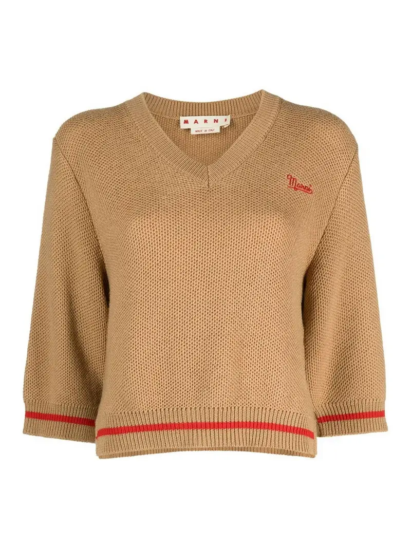 Maglia con logo ricamato Beige