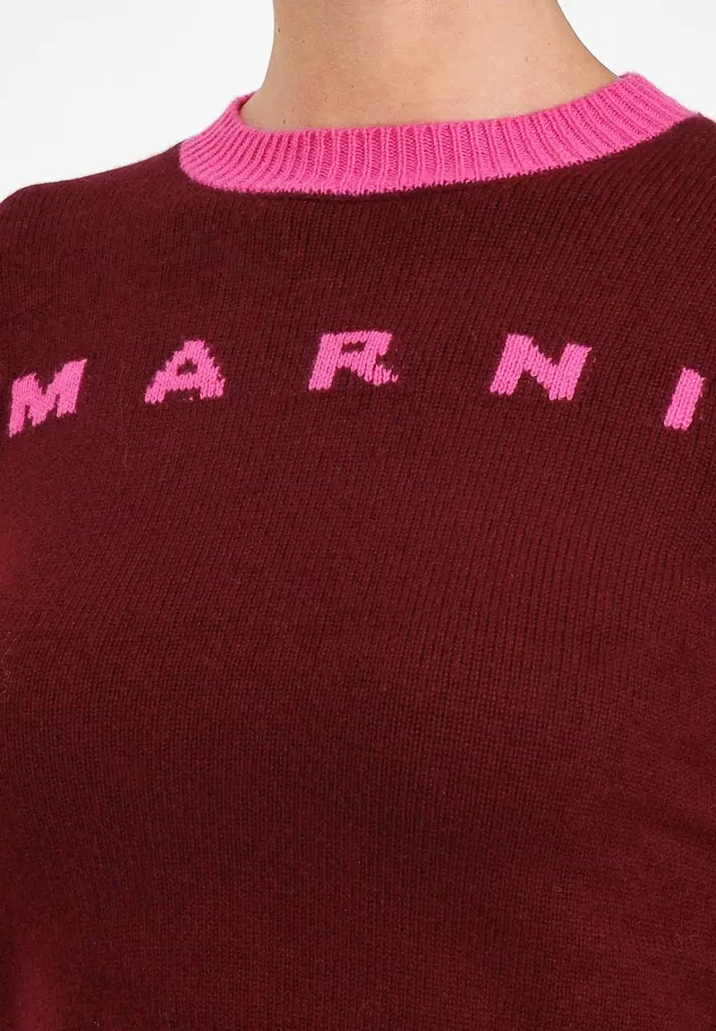 MARNI Maglioncino girocollo bordeaux per donna e bambina con logo miniatura 2