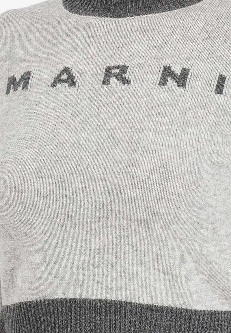 MARNI Maglioncino girocollo grigio per donna e bambina con logo miniatura 2