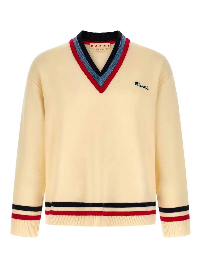 Maglione con ricamo logo Beige