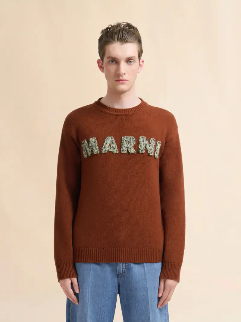 Maglione girocollo marrone con logo