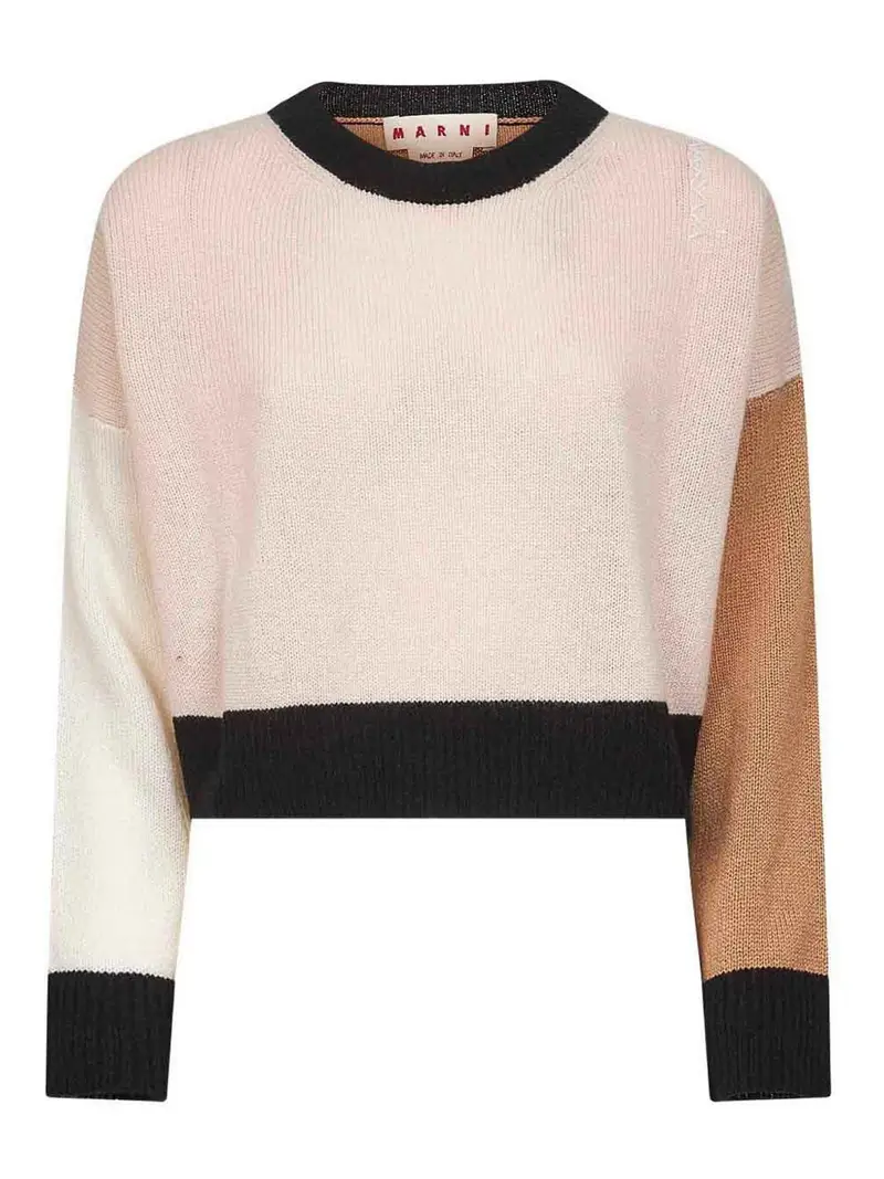 Maglione In Cashmere Con Design Color-Block Color Carne E Neutri