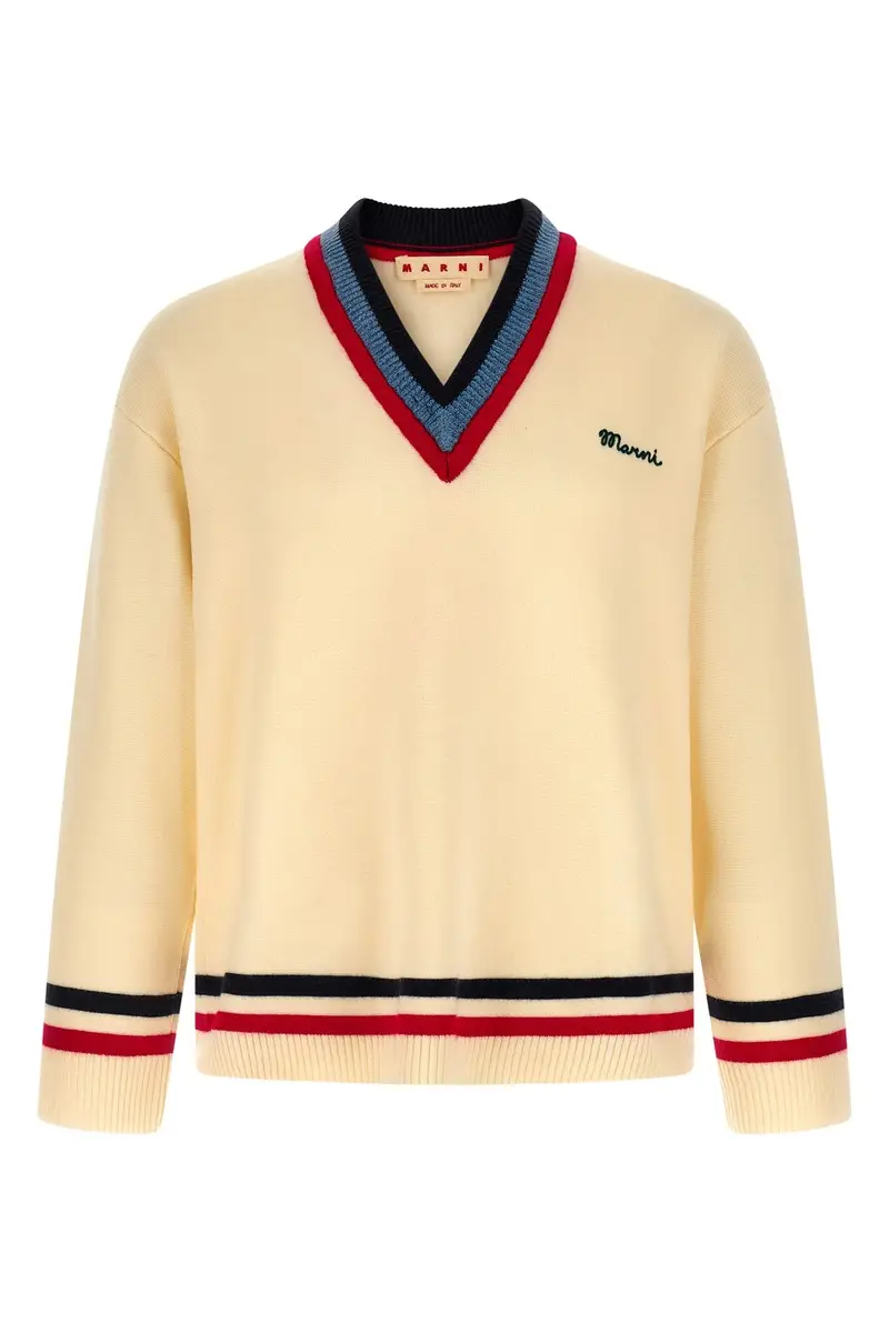 Maglione Ricamo Logo Beige