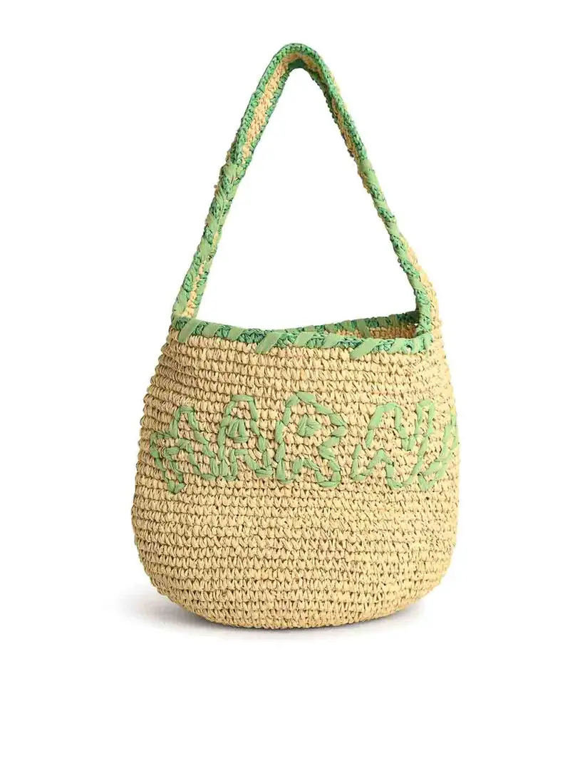 Piccola borsa in rafia verde naturale verde Beige