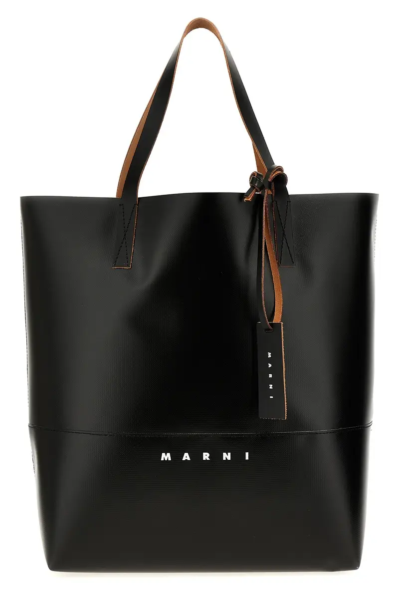 Marni Shopping Tribeca Nero in plastica con manici in pelle