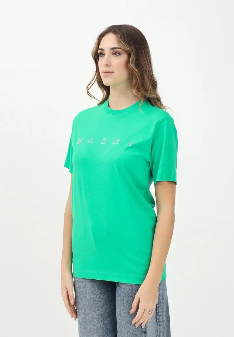 MARNI T-shirt a manica corta verde per donna, ragazzi e bambine con logo Marni Outline