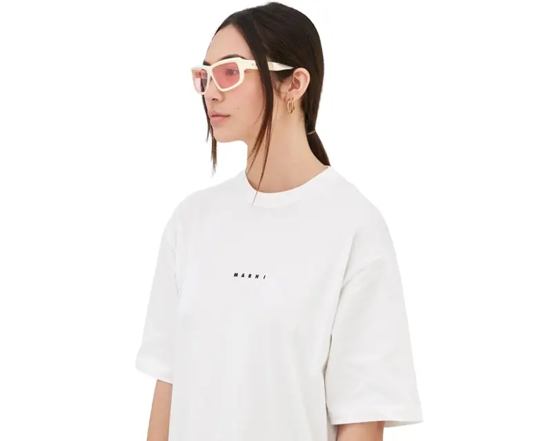 Marni Unisex Annapuma Circuit Babe 1K5 Occhiali da sole Acetato Bianco Rosa Squadrata Normale miniatura 3