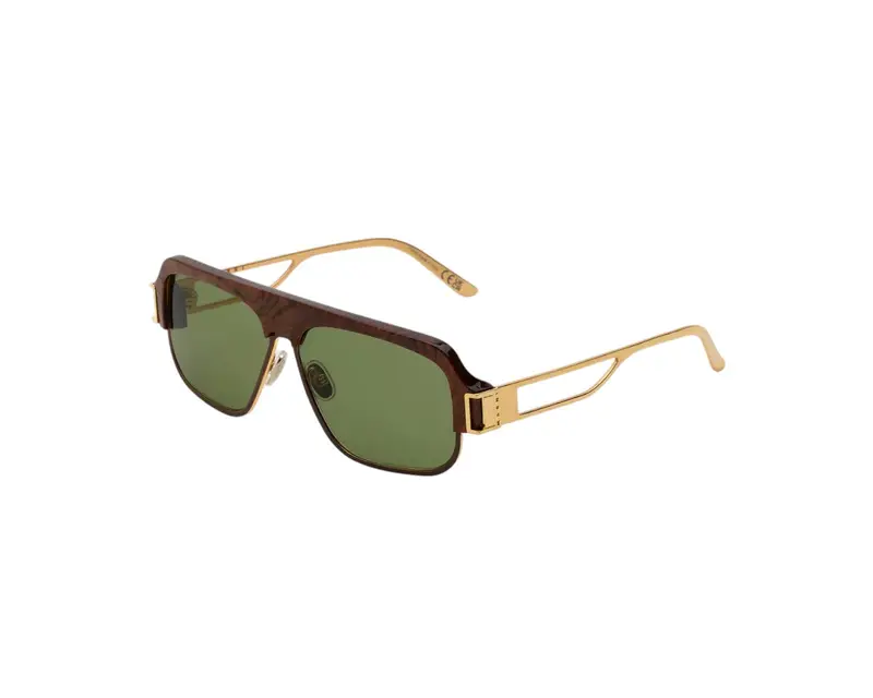 Marni Unisex Burullus Radica Gold ZT3 Occhiali da sole Acetato Marrone Verde Squadrata Normale