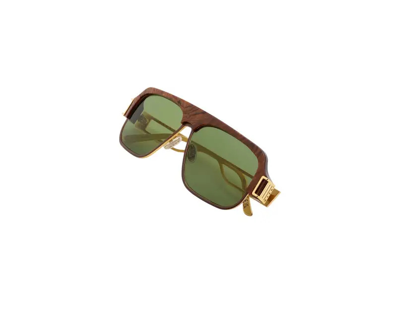 Marni Unisex Burullus Radica Gold ZT3 Occhiali da sole Acetato Marrone Verde Squadrata Normale miniatura 2