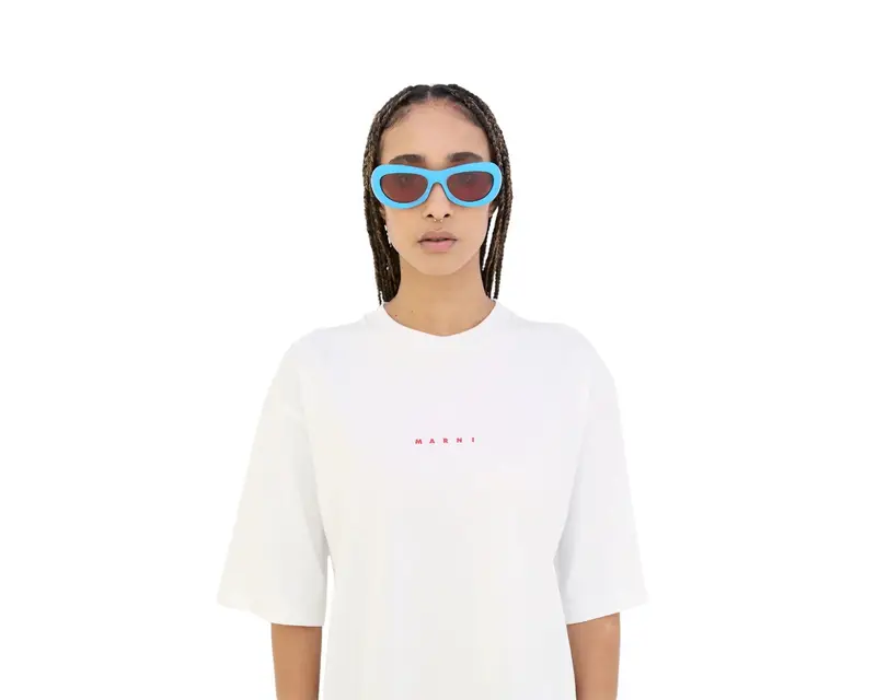 Marni Unisex Field Of Rushes Blue EZ5 Occhiali da sole Acetato Blu Marrone Geometrica Normale miniatura 3