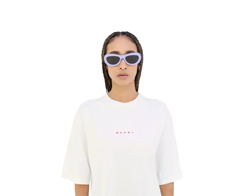 Marni Unisex Field Of Rushes Lilac LDL Occhiali da sole Acetato Viola Verde Geometrica Normale miniatura 3